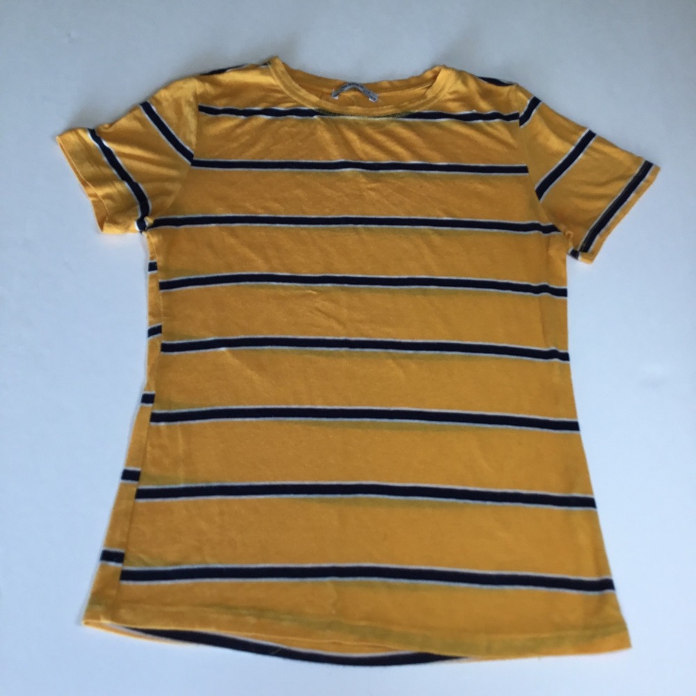 Zara Trafaluc Striped T-Shirt Top Yellow Blue Short Sleeve Casual Womens